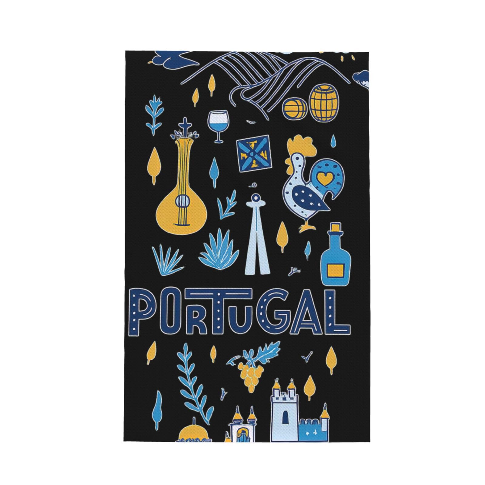 Xxahnbm Black Portugal Cultural Print Waffle Kitchen Towel,Absorbent Hand Towel