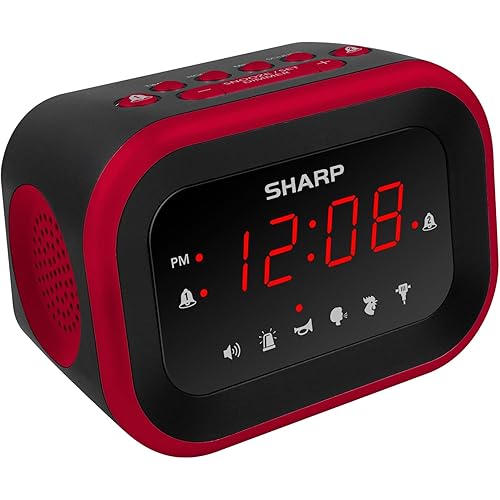 Sharp Big Bang Super Loud Alarm Clock for Heavy Sleepers, 115dB Extreme Wake-Up Alarm, Dual Alarms, 6 Wake Sounds, Large Red LED Display, Dimmer Control & Battery Backup, Bedroom Clock