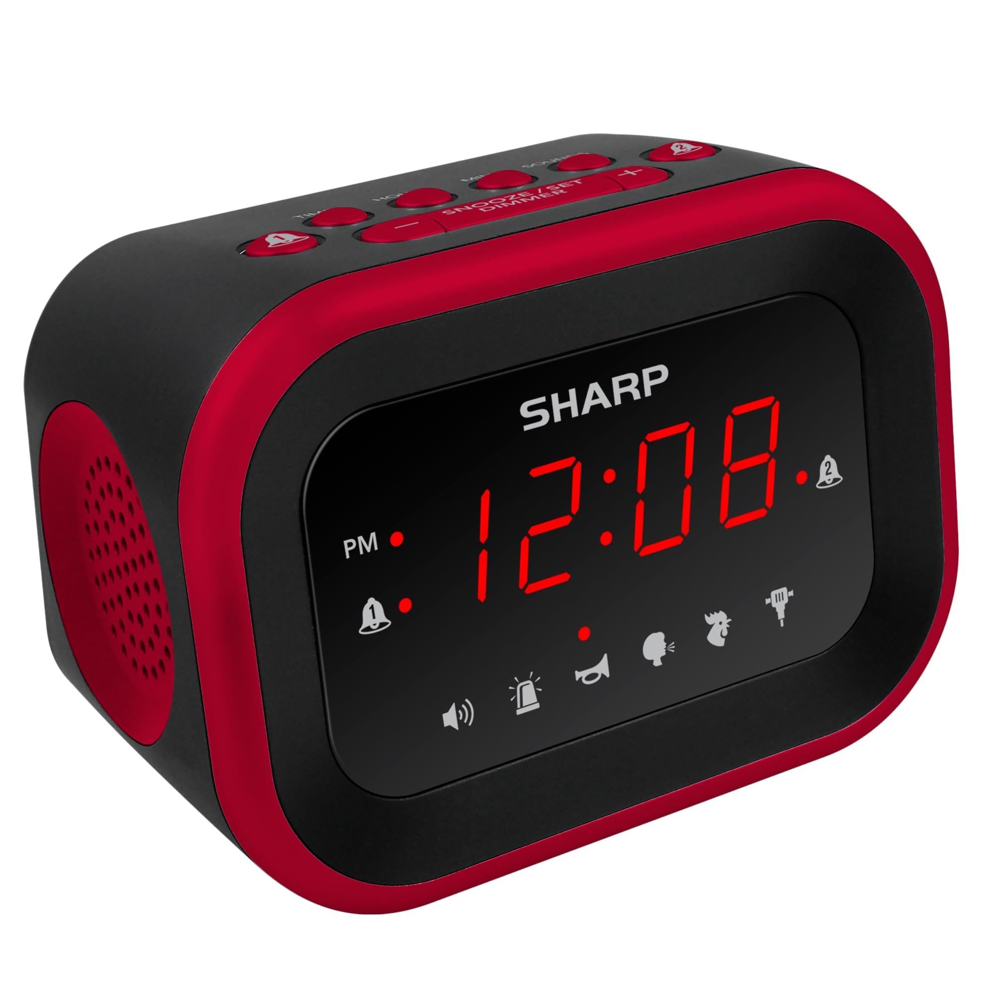 Sharp Big Bang Super Loud Alarm Clock for Heavy Sleepers, 115dB Extreme Wake-Up Alarm, Dual Alarms, 6 Wake Sounds, Large Red LED Display, Dimmer Control & Battery Backup, Bedroom Clock