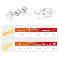 Vista 3 de Nilight 120 unids/60 pares de terminales de cable de desconexión de empalme rápido T-Tap Spade Conectores de alambre amarillo 12-10 AWG macho hembra