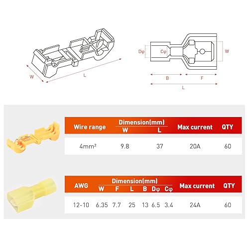 Miniatura 40 de Nilight - 50031R 240 unids/120 pares de terminales de cable de empalme T-Tap auto-pelacables con nailon totalmente aislado macho desconexiones