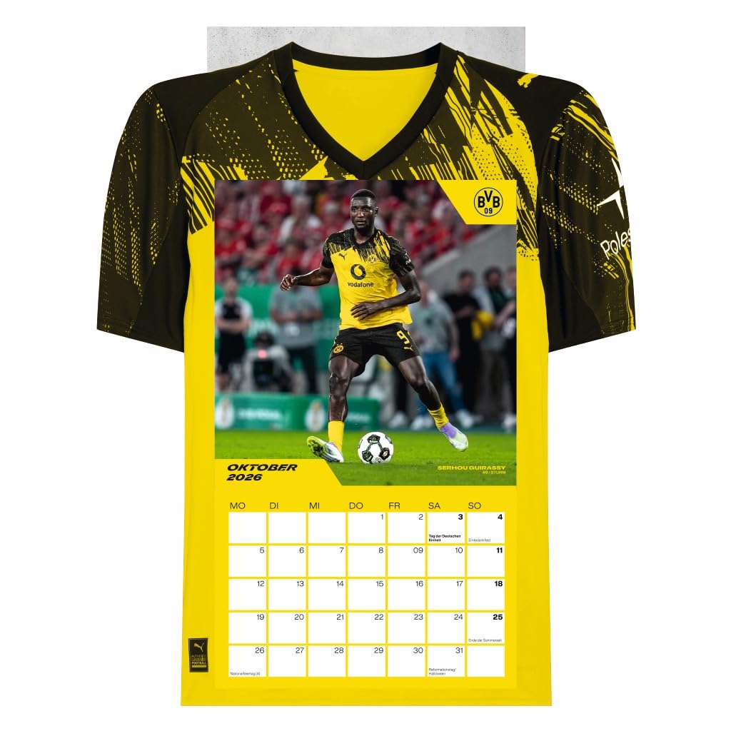 BVB Kalender XXL 2026 - Offizieller BVB Online Fanshop BVB Trikotkalender 2026: Kalender im originalen Trikot-Design, per