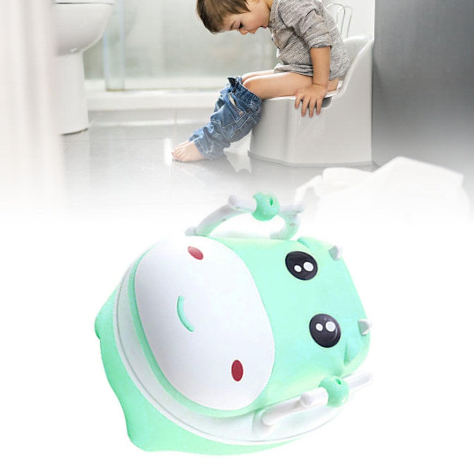 Inodoro de Entrenamiento para Ir Al Baño con Cepillo, Antideslizante, Desmontable, de Género Neutro, para bebé, Orinal para Niño y Niña (GREEN)
