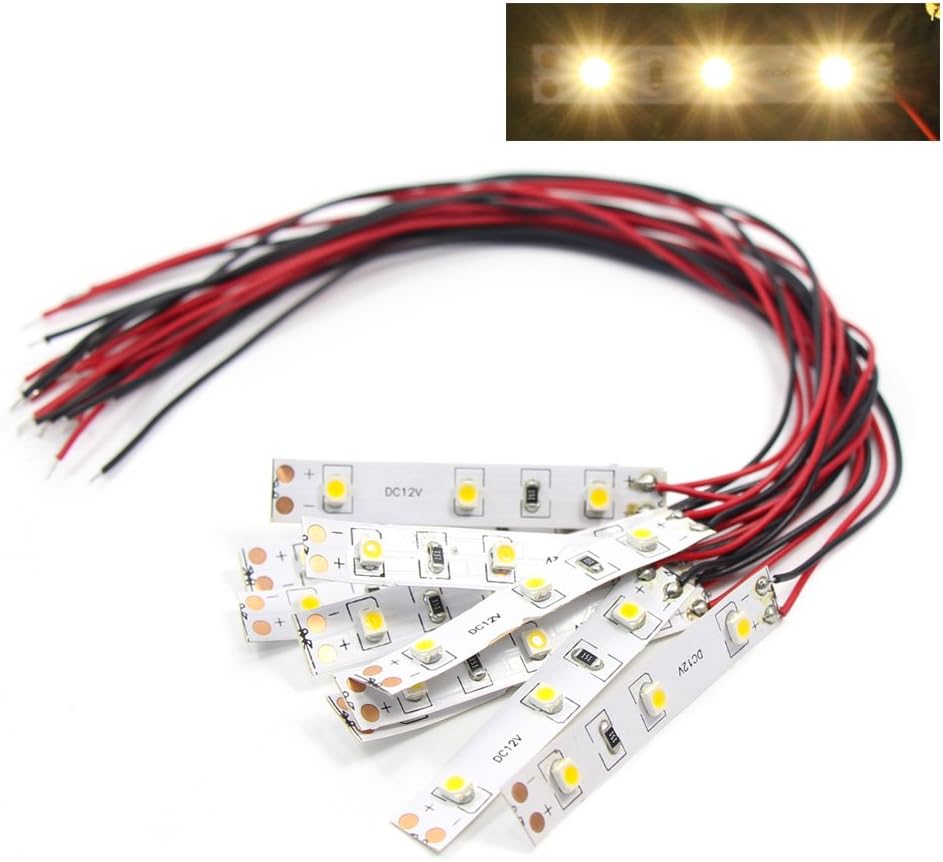 Evemodel (Warm White) - DD01WM 10pcs Pre Wired White Strip Led Light Self-adhesive Flexible 12V 18V
