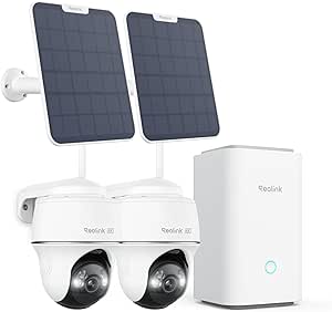 REOLINK 4K Solar Wireless Outdoor Security Cameras System, 2-Cam Kit, Encrypted 1 Year Local Storage, 360° PTZ for Home Security, 5G/2.4G WiFi, No Monthly Fee, Home Hub with 2X PT Ultra + Solar Panel asin的图片