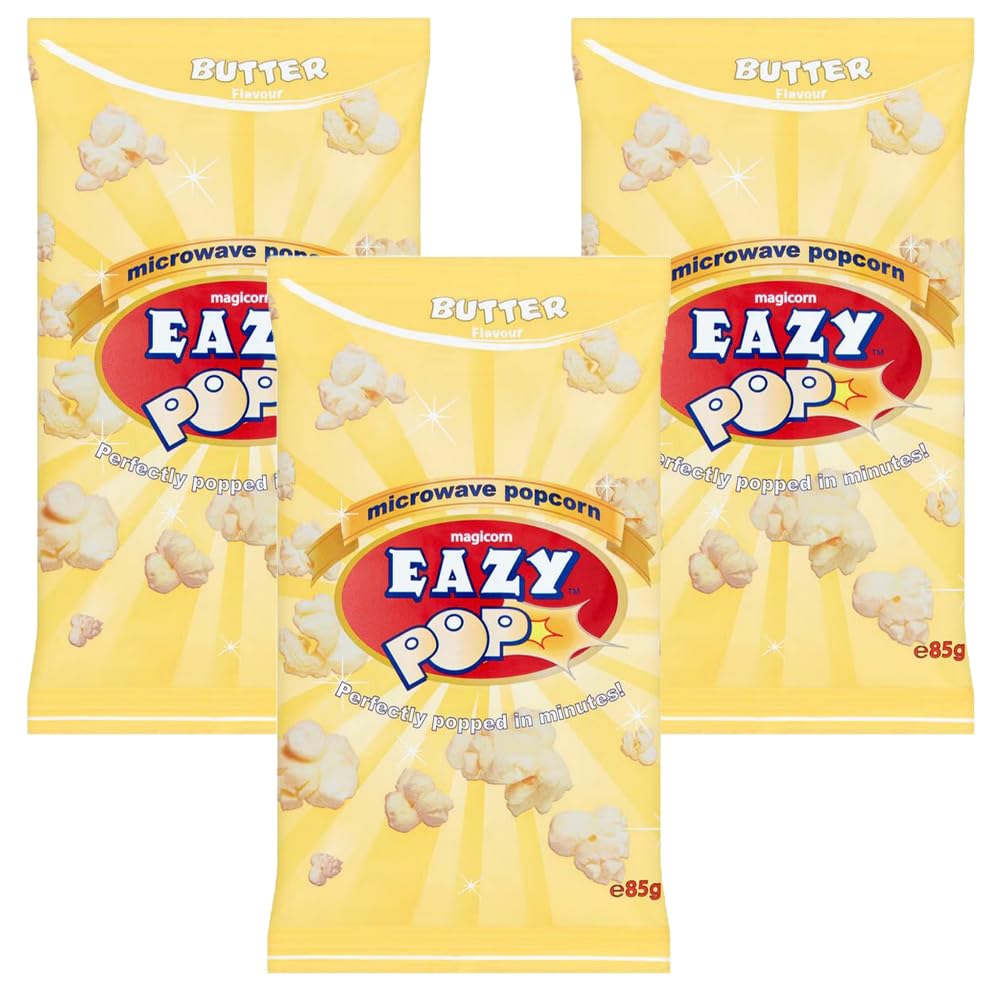 Eazypop Microwave Popcorn Butter Flavour 85g Pack of 3 Vegetarian Light Sharing Maize Snack Sharing Ready in 2-4min with Welari Thank You Card | (3pack) (255g)