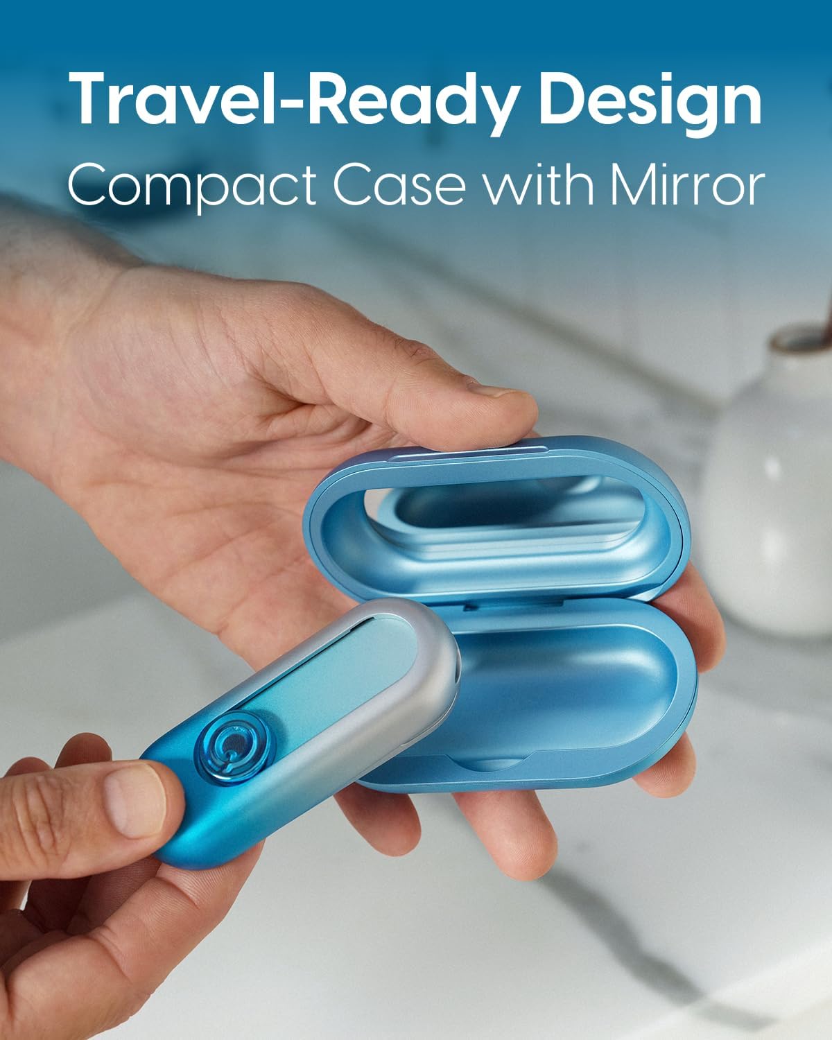 UpFlosser P1 Premium Auto-Restringing Flosser with Replaceable Floss Capsule & Mirror Case, Durable Metal Body, Quick & Deep Clean, Portable Oral Care, Zero-Waste (Special Edition - Glacier Blue)