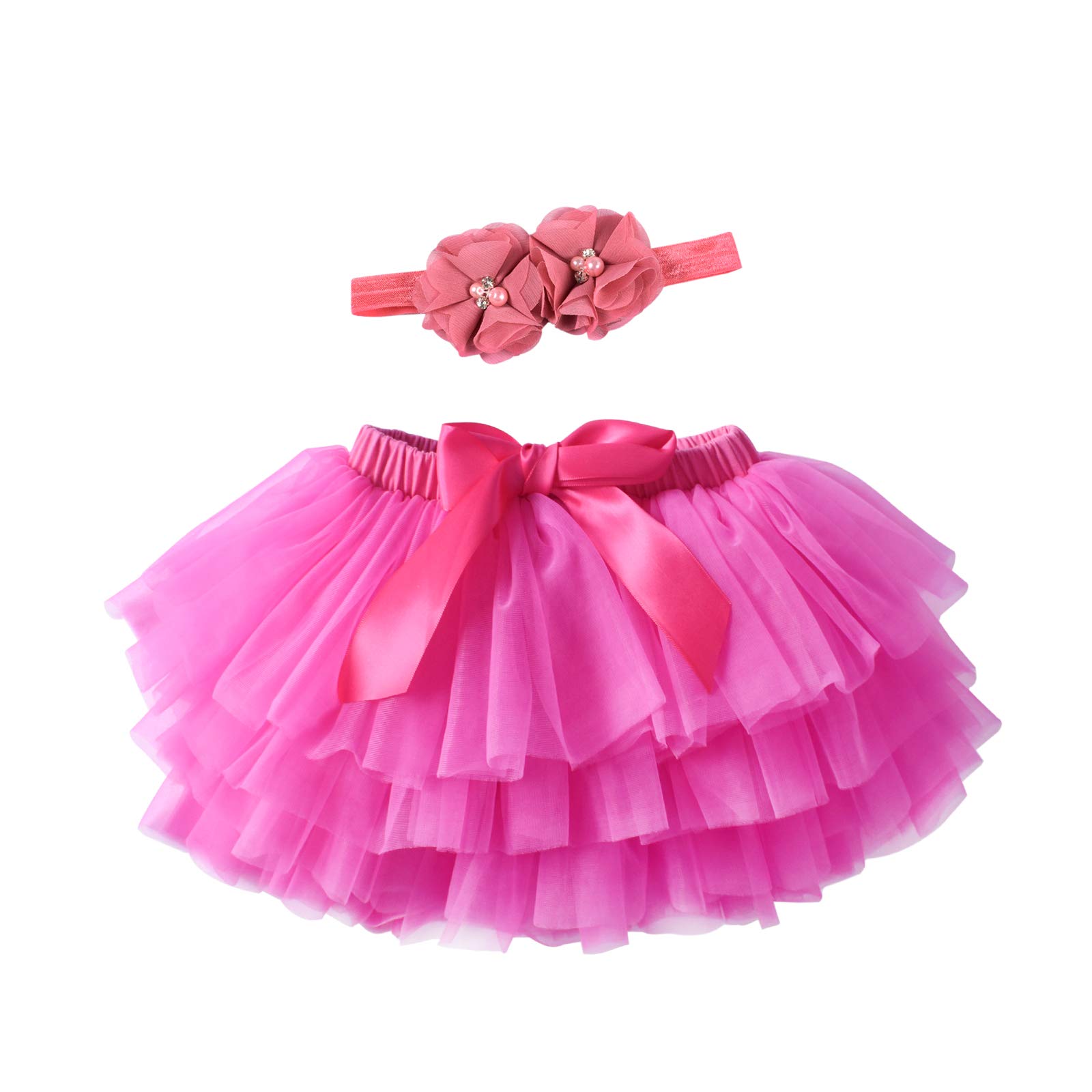 Tutu.kk Toddler Tutu Skirt for Baby Girl with Diaper Cover, Soft Baby Tutu Dress 0-36 Months with Flower Headband