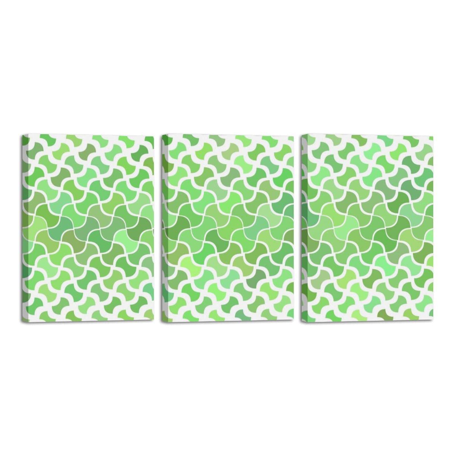 Tableau triptyque vert courbé avec cadre en bois pour salon - 6