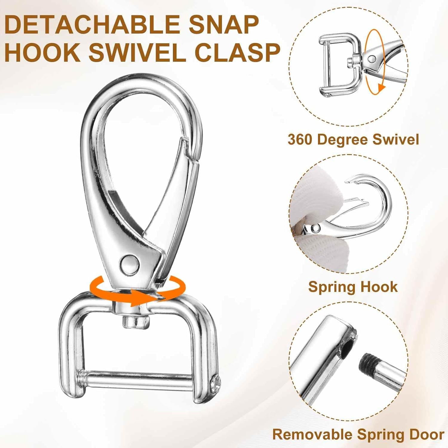 HARFINGTON 4pcs Detachable Snap Hook Swivel Clasp 3/32" (2mm) Zinc Alloy Lobster Claw Clasp with 4pcs D-Rings Screw in Shackle for Keychain Lanyard Purse Strap, Silver image 3