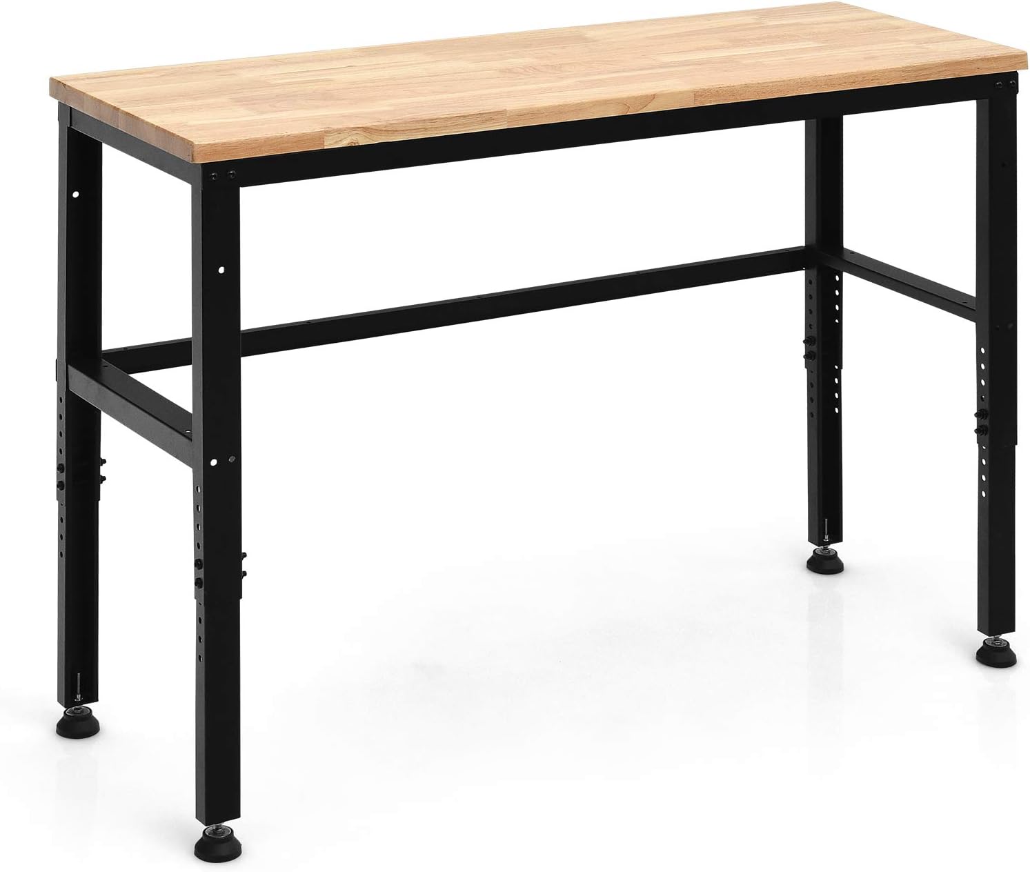 Goplus Adjustable Workbench, 53" Oak Board Garage Work Bench, Heavy-Duty Steel Work Table Hardwood Workstation, Easy Assembly - - 