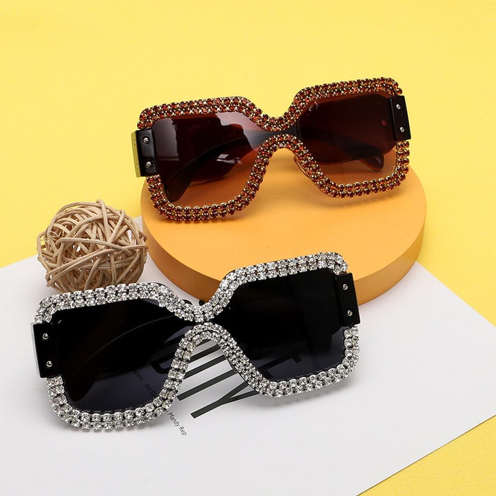 Women's Borderless Sunglasse Retro Wide Legs Handmade Diamond Glasses Outdoor Street Photography Luxury Sunnies