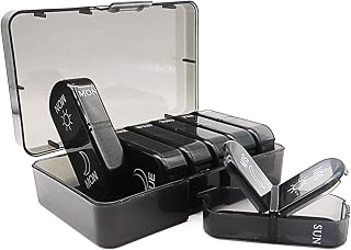 Small Pill Case, Cute Medicine Box, Travel Daily Pill Organizer | 7-Day 14 Tray Portable Vitamin Planner Container Dispenser for Purse Pocket, Capsule Holder for Fish Oils, Supplements, Black