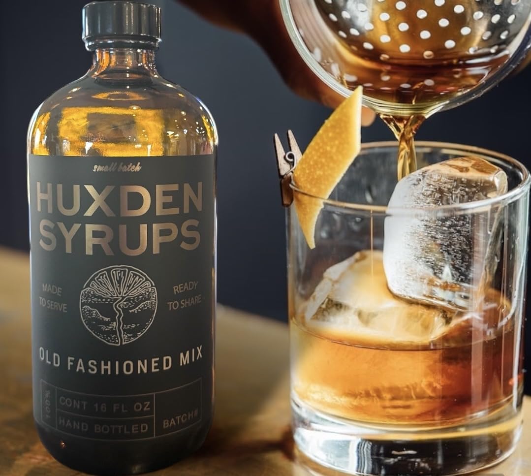 Huxden Syrups Old Fashioned Mix - Makes 32 Cocktails - Handcrafted Old Fashioned Syrup with Bitters, Orange, Granulated Sugar - Craft Cocktail Mixer, Just Mix with Bourbon/Whiskey