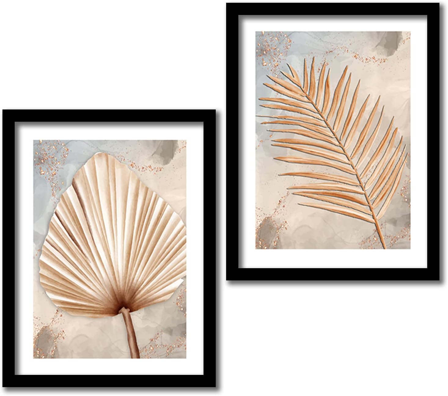 KOTART Golden Leaf Wall Decor Paintings for Home Office Living Room - Modern Art Wall Paintings with Frame (11 inch x 14 inch, Framed) Set of 2,Wood