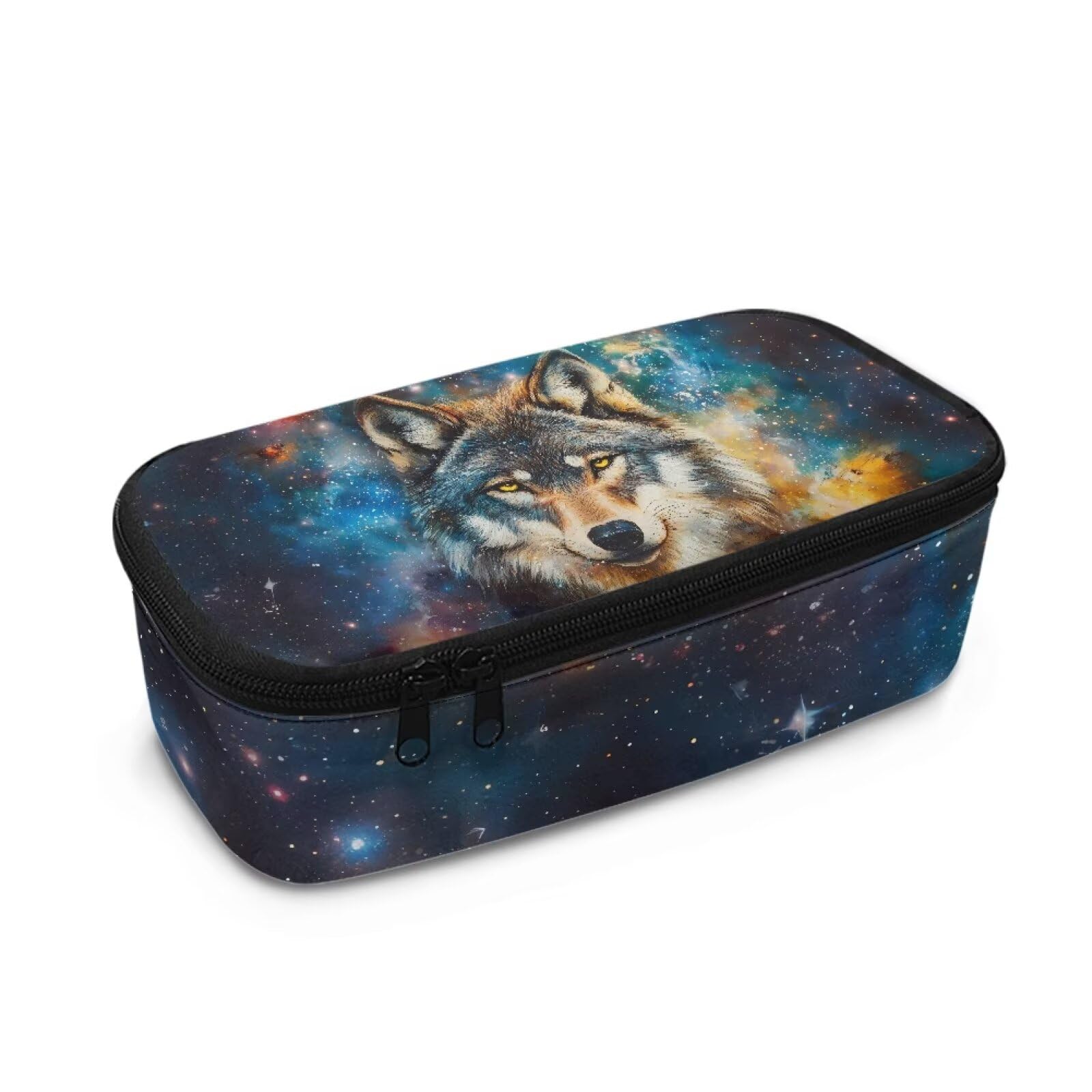 TOADDMOS Galaxy Space Wolf Pencil Case with Multi Compartments Adult Pen Maker Pencil Pouch,Office College School Gift for Adults Teen Girl Boy