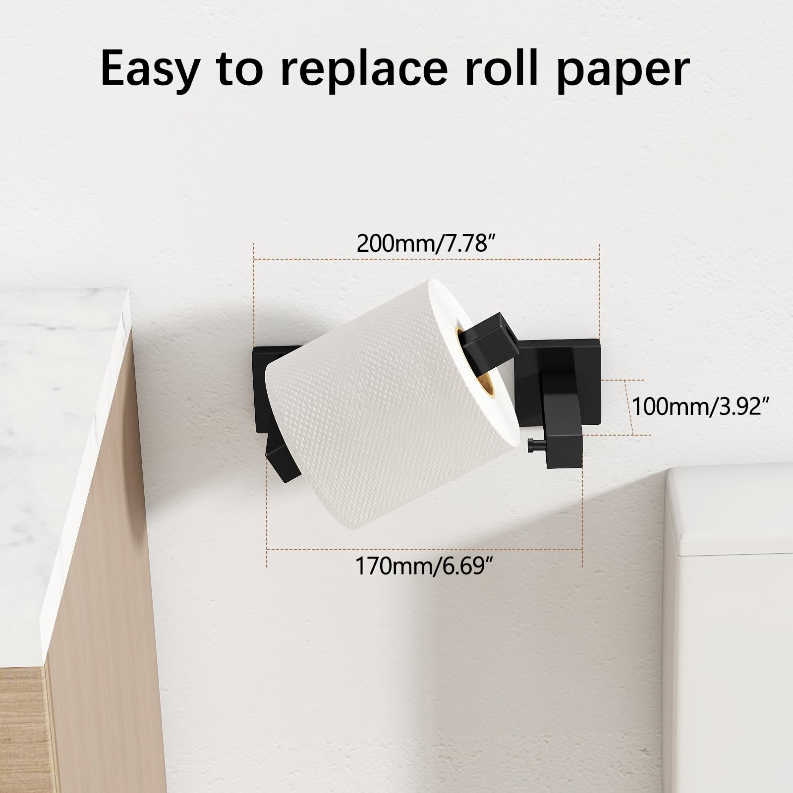 FEILERN Toilet Paper Holder Matte Black, Wall Mounted Pivoting for Bathroom — Amazon image 5