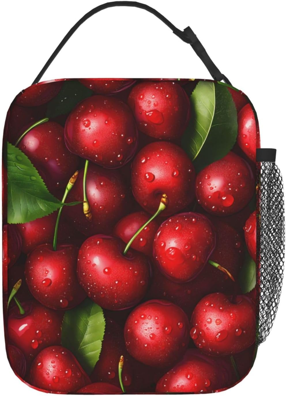 Red Cherry Polyester Lunch Box for Kids Teen,Sweet Reusable Thermal Lunch Bag for Adult Women,Fruit Insulated Tote Cooler Bags for School, Work, Picnic,Travel,Refreshing Summer Theme - Image 3