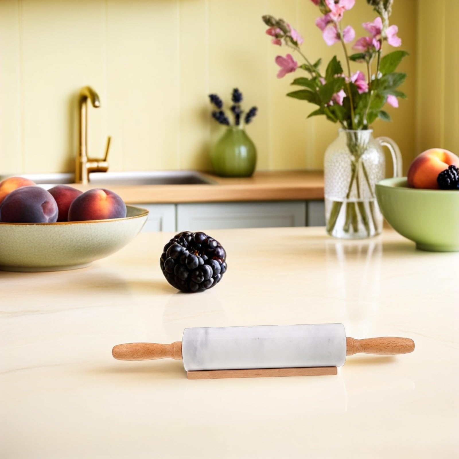Happyyami Set de 3 Rodillos de Mármol para Masa Agarre Cómodo y Superficie Antiadherente, Ideales para Repostería, Pizza y Pastelería en Cocinas Profesionales