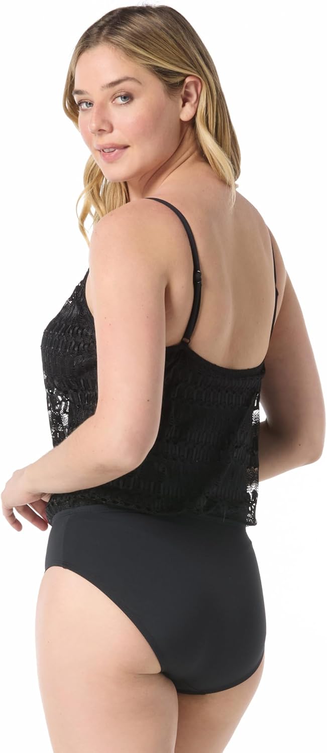 SHAPEMAKER One Piece Swimsuit with Blouson Modest Top, Curve Smoothing Features, Removable Soft Cups