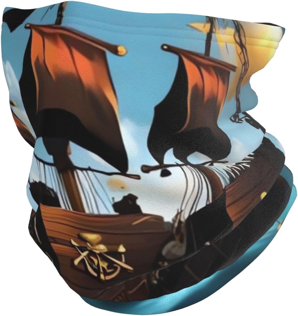 Neck Warmer Winter, Cartoon Pirate Ship Print For Cold Weather Winter Face Mask,Thick Warm Neck Gaiter Face Scarf,For Men Women Skiing Cycling - With Rope