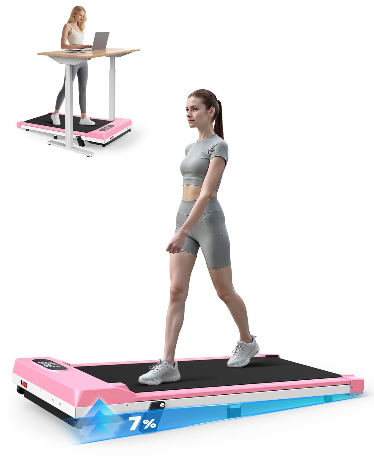 Tapis De Course Electrique 1-8km/h Inclinable 7° Avec Télécommande Et écran LED, Faible Bruit