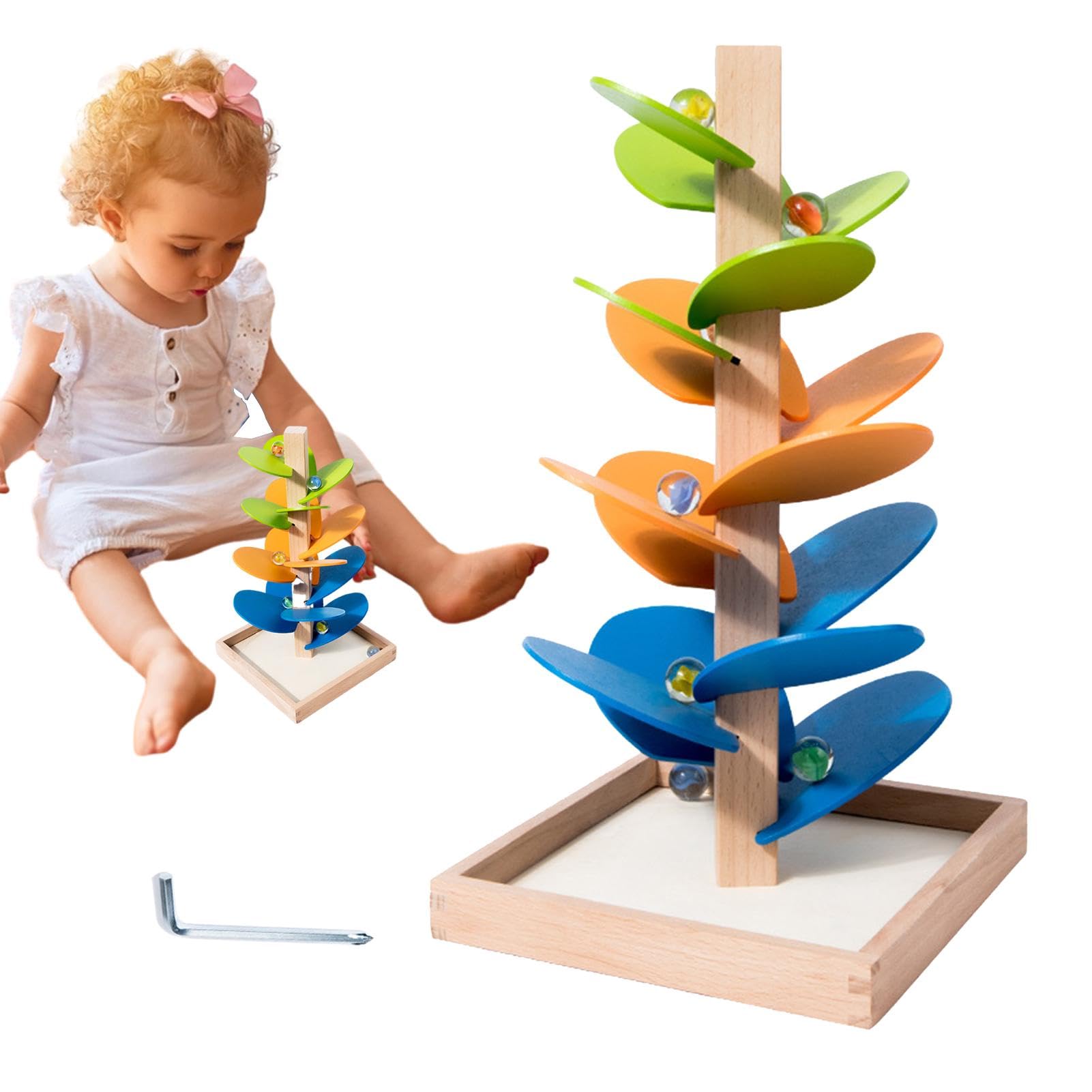 Rainbow Musical Tree Toy,Creative Rainbow Tree Building Set Ball Rolling Track Toy - Funny Wooden Marble Music Tree Wooden Rolling Balls Toy for Kids Boys Girls