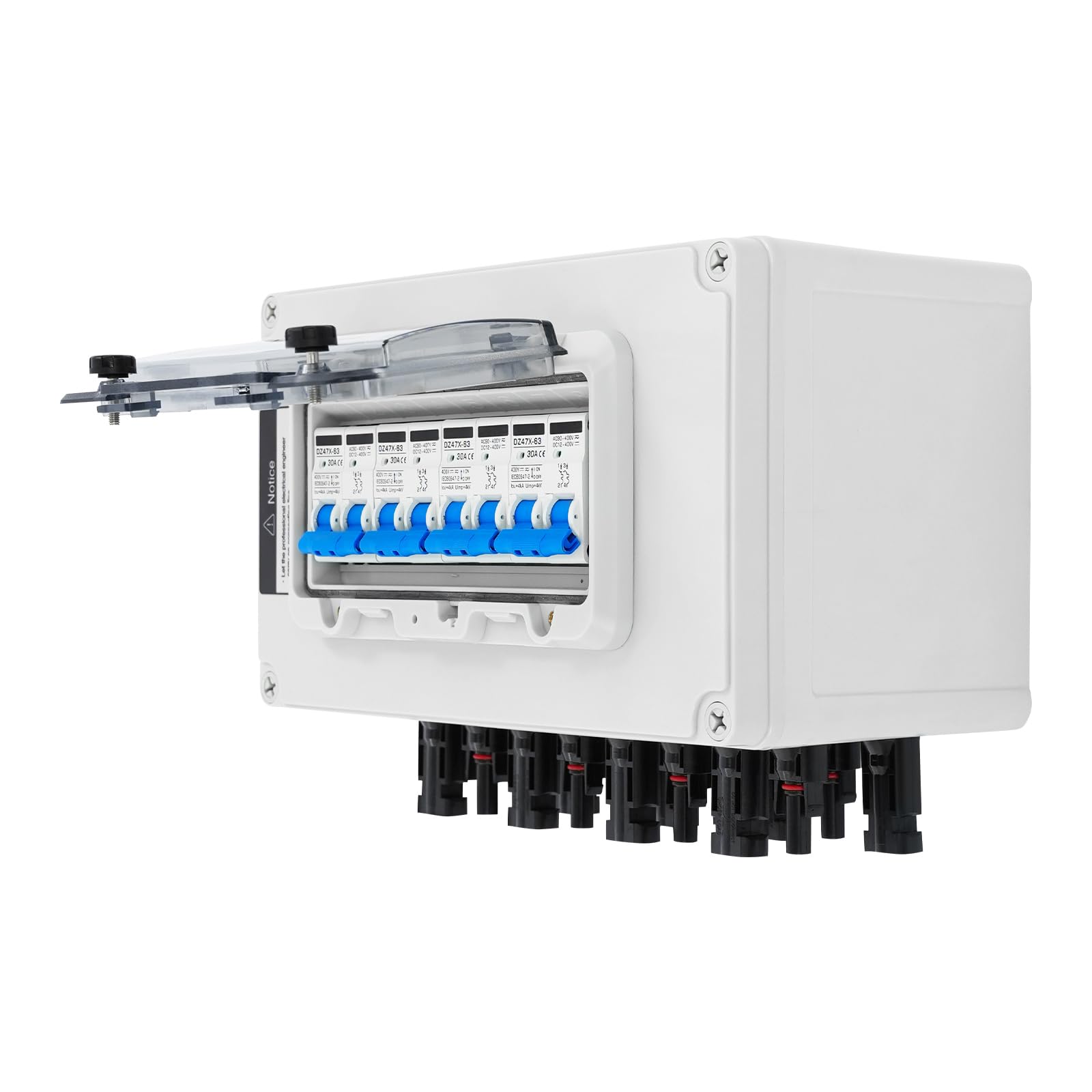 Überspannungsschutz PV DC Trennschalter PV Anlage mit Solarstecker MC4-Stecker 400V 40KA Leitungsschutzschalter Anschlusskasten IP67 Wasserdicht Blitzschutz für Photovoltaik (30A, 4-in 4-out)