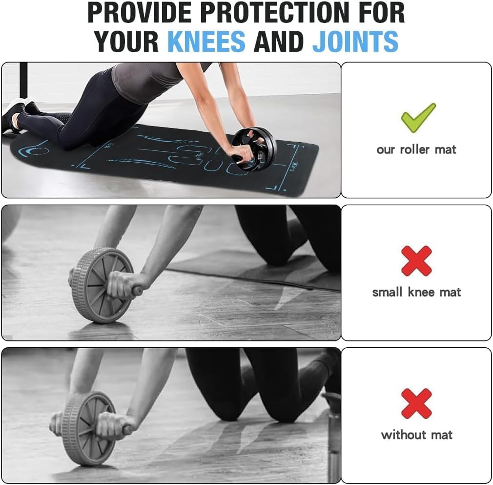 Piyu Premium Ab Roller Wheel Exercise Mat with Distance Guide Lines | Double-Sided Non-Slip Floor Pad for Core Workout, Yoga & Pilates | Shock Absorbent Home Gym Fitness Equipment Mat 4