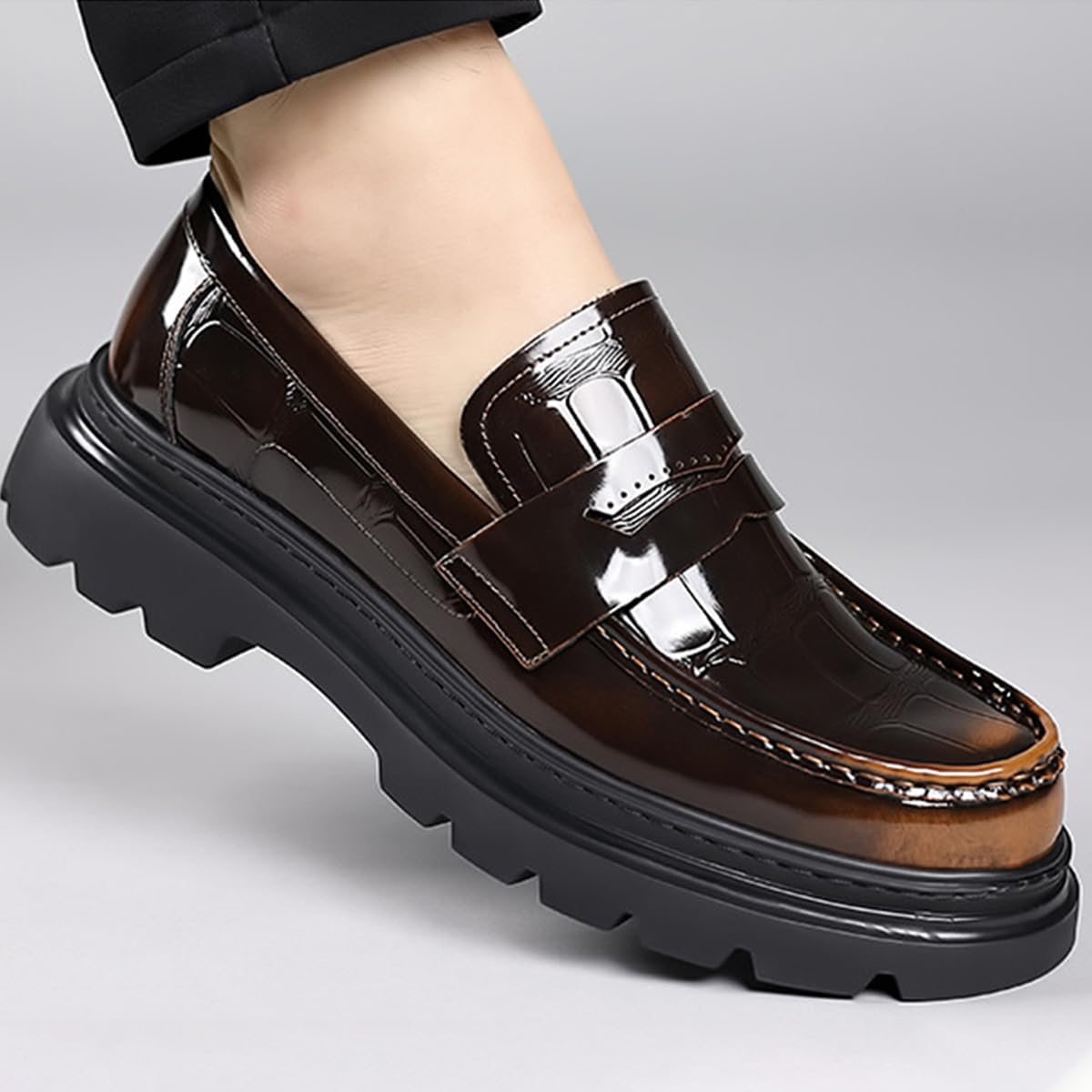 Mocasines de Cuero con Plataforma y borlas para Hombre Zapatos De Vestir Punta Redonda Modernos, para Negocios Negocios, Bodas
