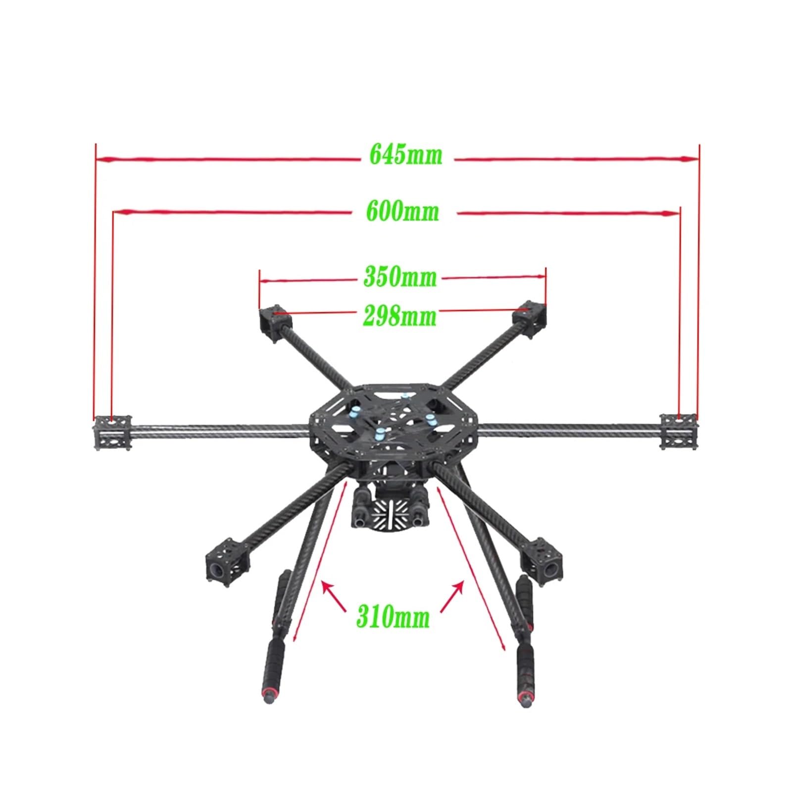 FPV Hexacopter Frame X600-X6 Upgraded Version S550 SK500 with Carbon Fiber Landing Gear Skid for RC Multicopter(Glass Fiber Center)