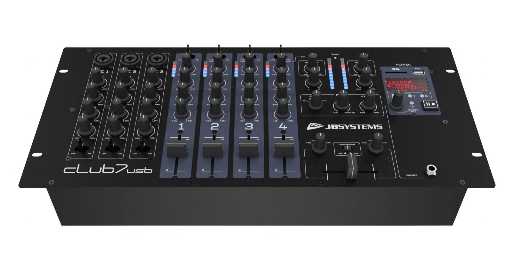 JB Systems CLUB7-USB 7-Kanal Mischpult mit integriertem Mediaplayer für USB-Stick oder SD-Karte