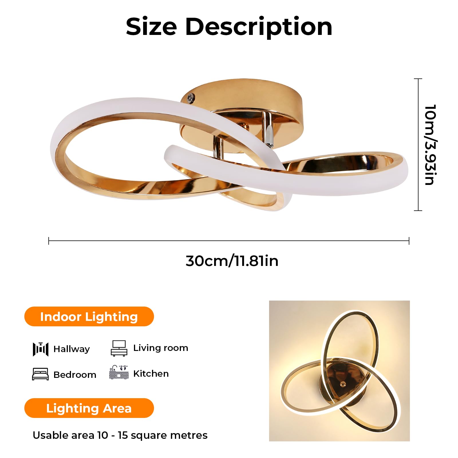 Comely Plafoniera LED Soffitto 30W, 3375LM Lampada da Soffitto LED Moderna, Moda Design Oro Lampadario LED Soffitto per Camera da Letto, Soggiorno, Cucina, Corridoio, Luce Naturale 4500K