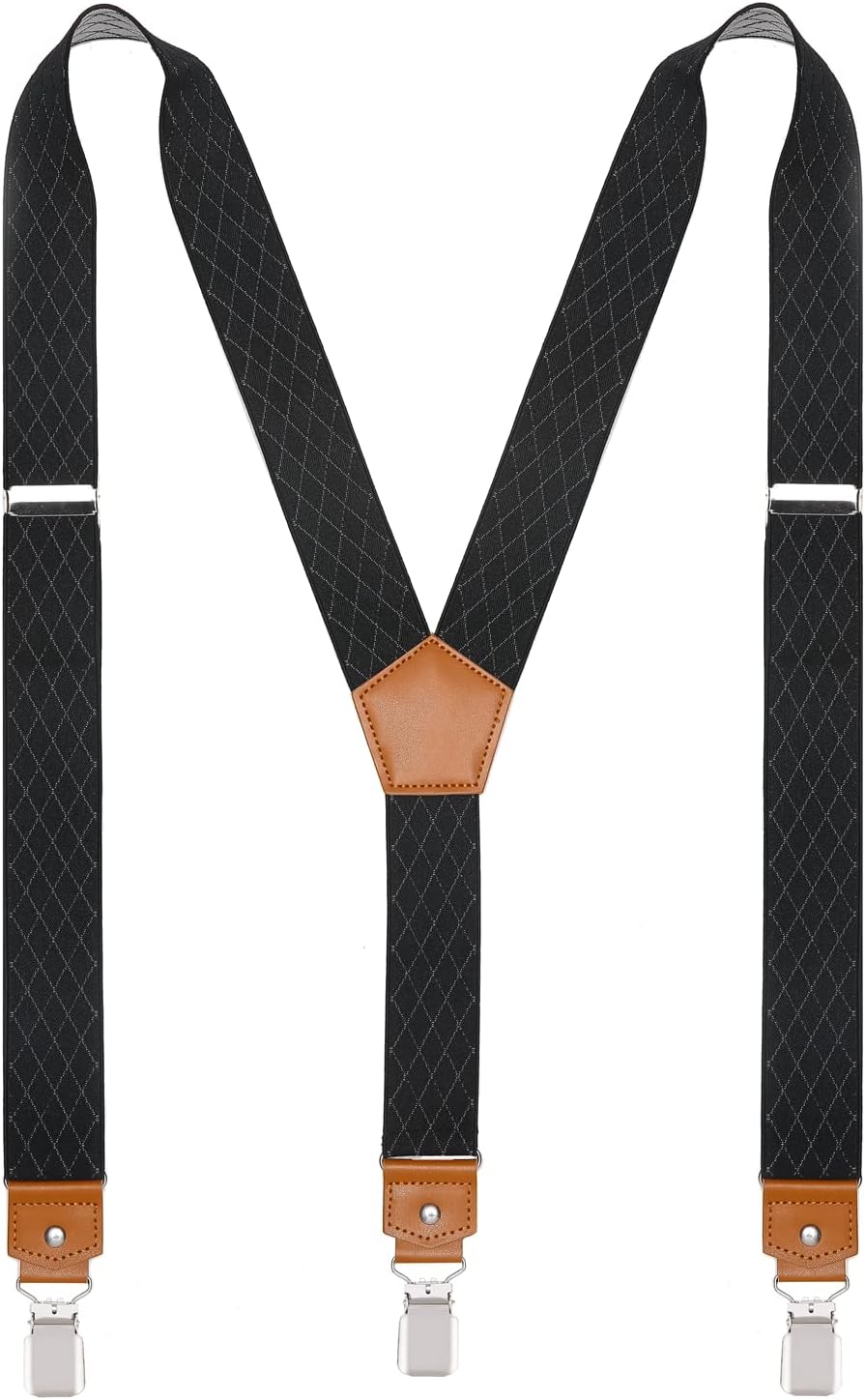 Suspenders for Men Y Back Adjustable Elastic with Strong Clips 47 Inches