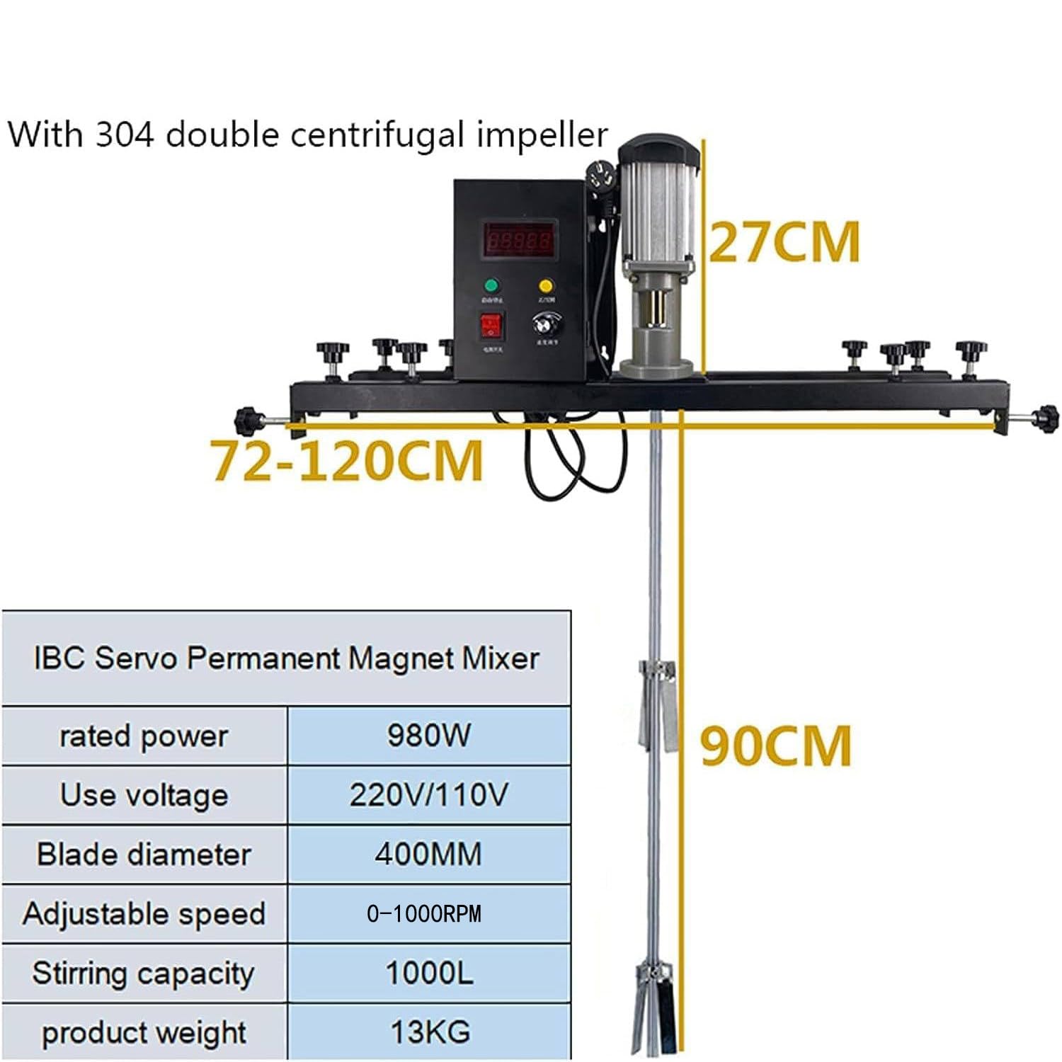Mezclador eléctrico de pintura de 980 W con impulsor plegable de 400 mm y varilla de agitación de acero inoxidable de 900 mm, ajustable de 720 a 1200 mm para pintura, revestimiento, pegamento, mezcla