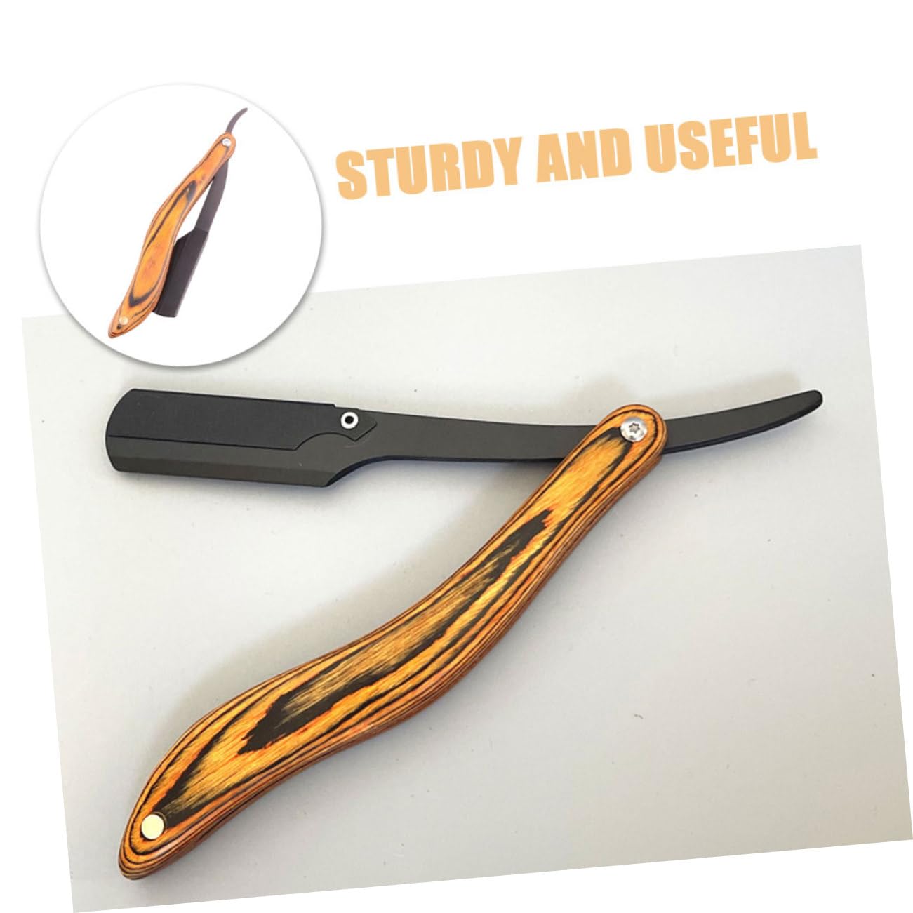 minkissy 3pcs Stainless Steel Folding Razor for Men Portable Travel Razor Wooden Handle for Shaving and Trimming
