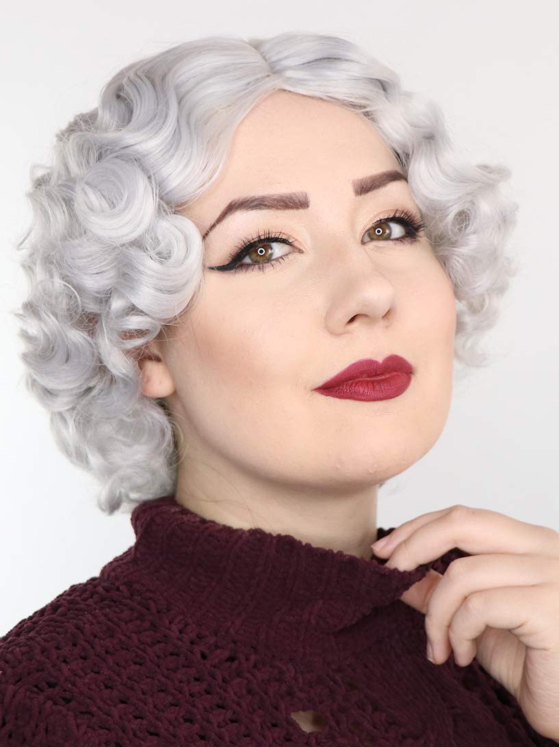 Prettyland C805 - Short Hair Wig Chin Long with Water Retro Wave Silver Grey with Hair Clips Side Vertex - Image 3