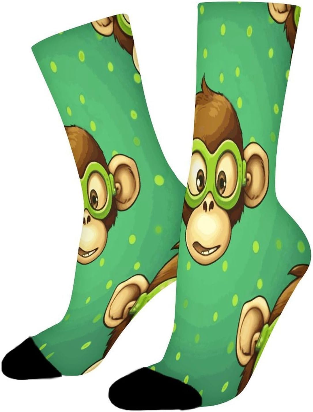 Green Clever Monkey Crew Sock High Stocking Grippy Socks | Socks for Men & Women,Stockings-Long Thin Tube Sports, Breathable Soft Athletic for Nurses,Travel
