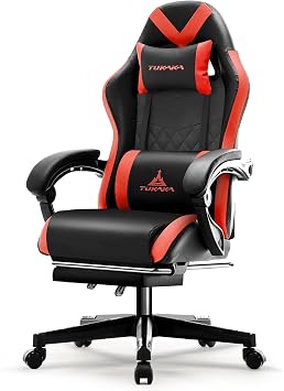 Gaming Chair,Ergonomic Massage Computer Office Desk Chair with Footrest,Pocket Spring Cushion,Reclining Leather Adjustable Gamer Chair with Headrest and Lumbar Support,Red