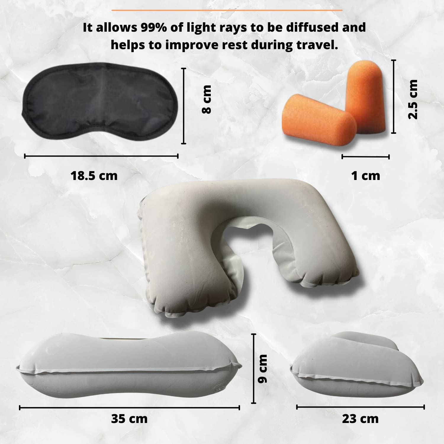 Cuscino Da Viaggio Gonfiabile Con Mascherina E Tappi - Per Aereo, Treno, Auto - Foto 5