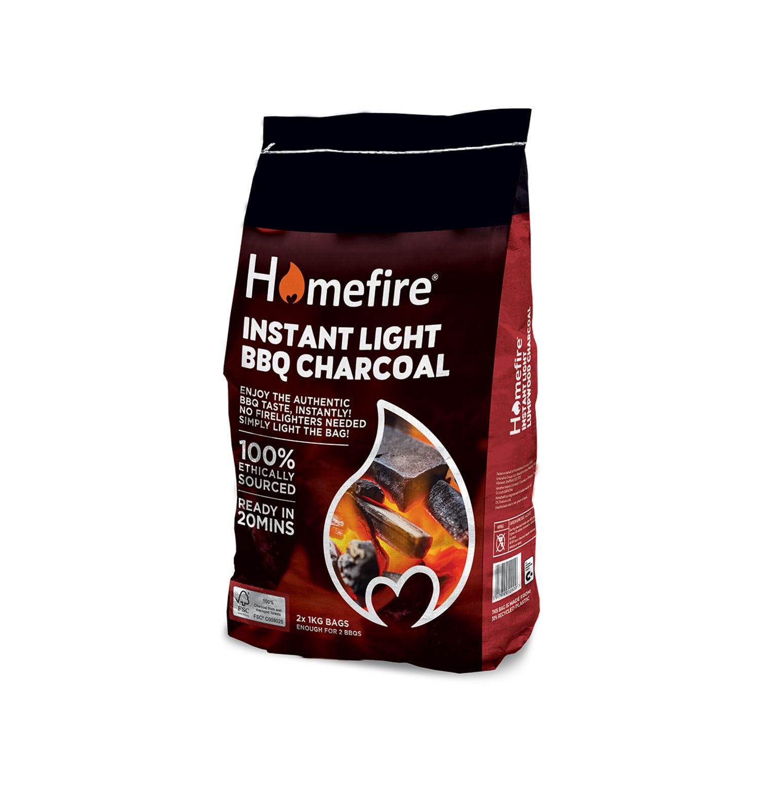 Homefire Instant Light BBQ Charcoal, 2kg Pack, Ready in 20 Minutes