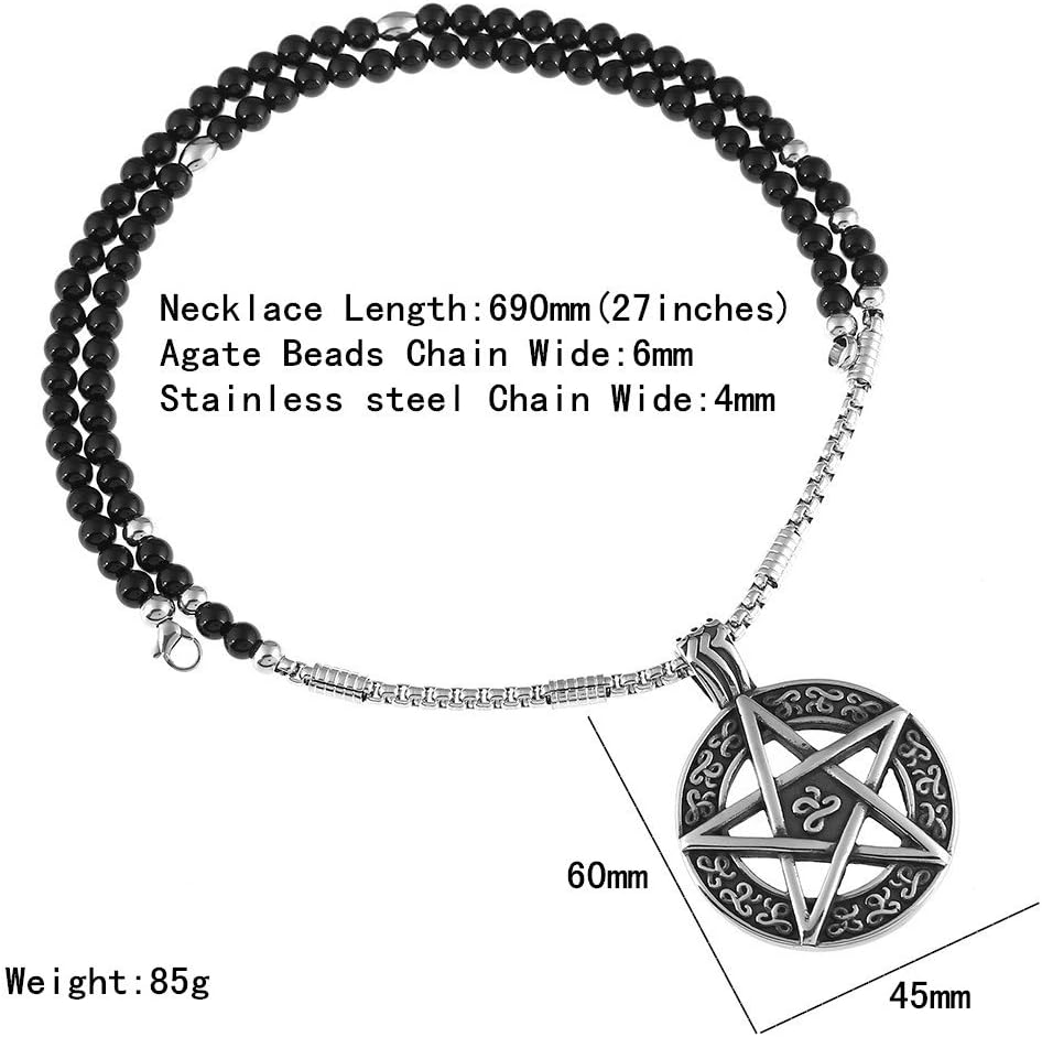 BLEUM CADE Star Pentagram Pentacle Pagan Wiccan Witch Gothic Pendant Necklace with Agate Chain 27" - Image 2