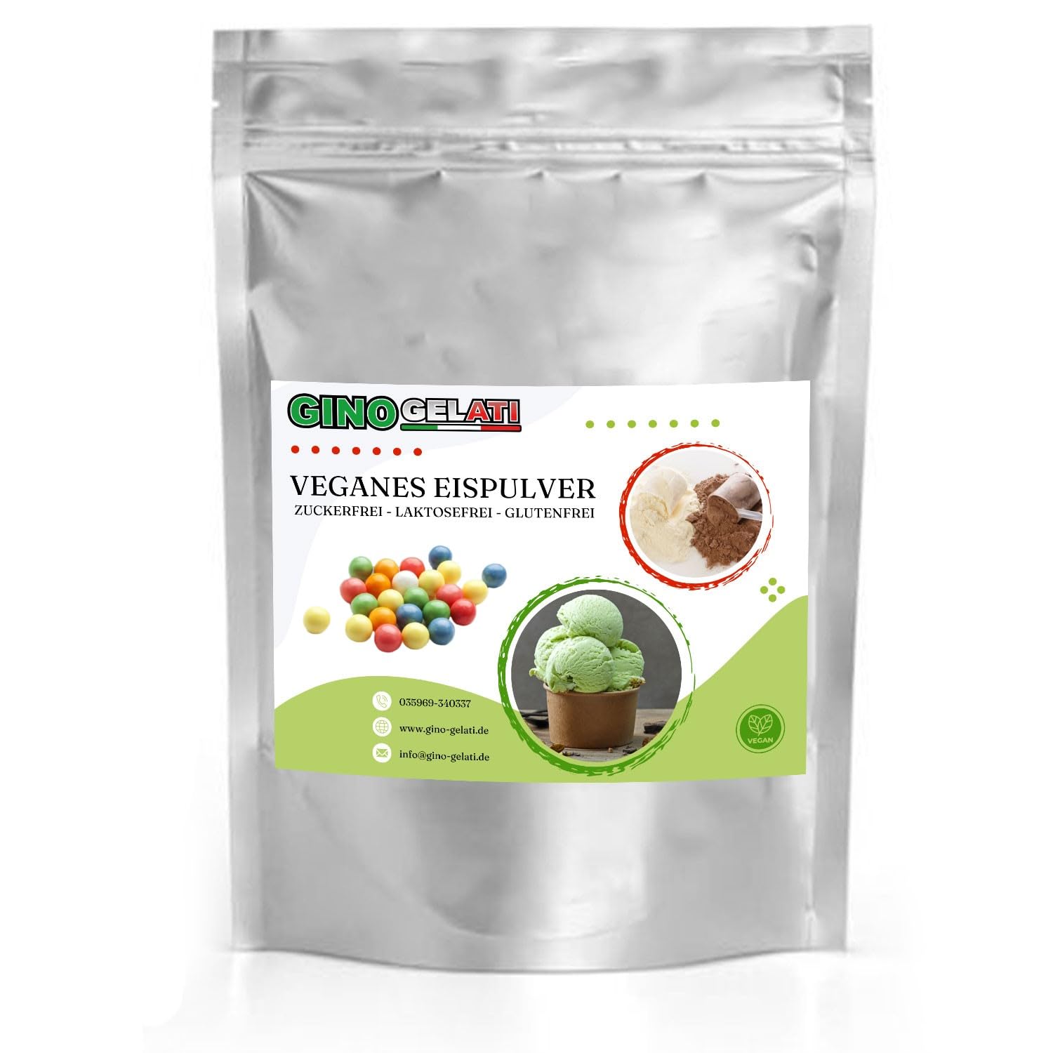 Gino Gelati Kaugummi Blau Veganes Eis Pulver 10 Kg Zucker-, laktosefrei, verschiedene Sorten, schnell und einfach zubereitet, Herstellung auch ohne Eismaschine möglich, Made in Germany