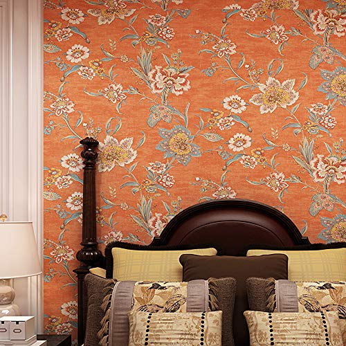 Glow4U Orange Vintage Floral Contact Paper Retro 70S Country Peel And Stick Flower Wallpaper For Kitchen Backsplash Bedroom Wall Decor 20.83" X 117" #TOP5