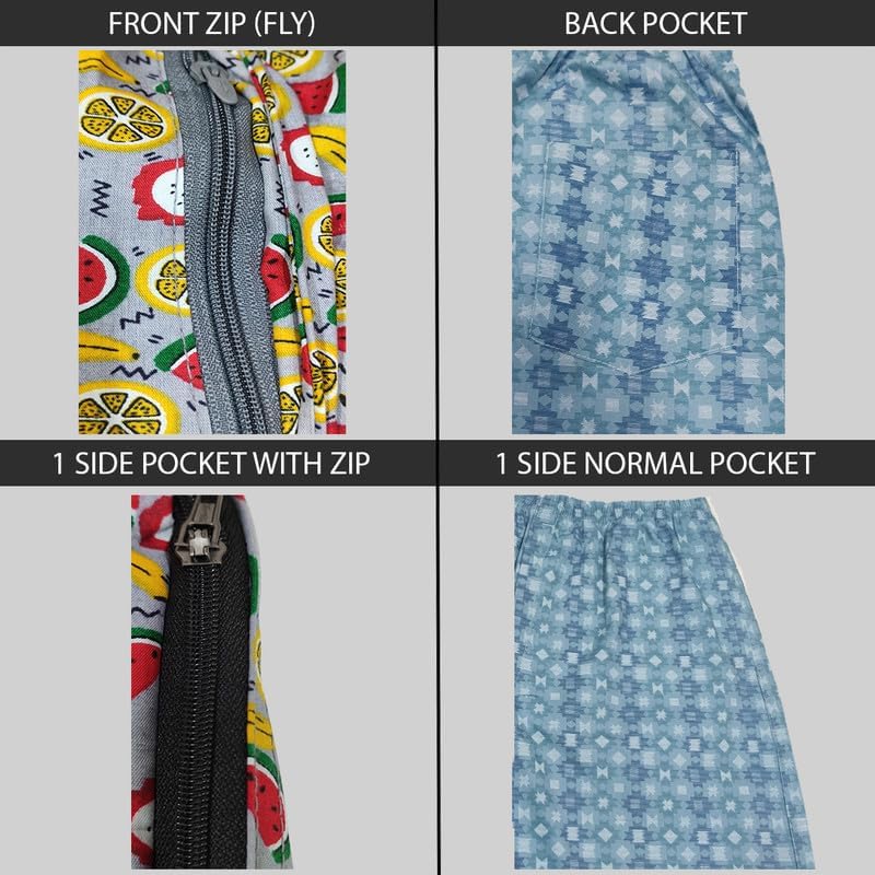 Image of Men's Cotton Shorts Waistband, Zip Fly, 1 Zip Pocket, Back Pockets (Pack of 2)