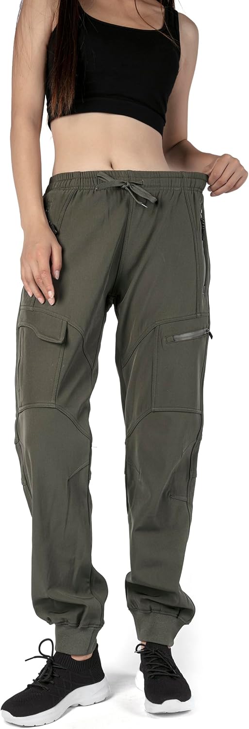 Singbring Women's Outdoor Fleece Lined Cargo Hiking Ski Pants Water-Resistant Windproof Sweatpants with Zipper Pockets - Image 2