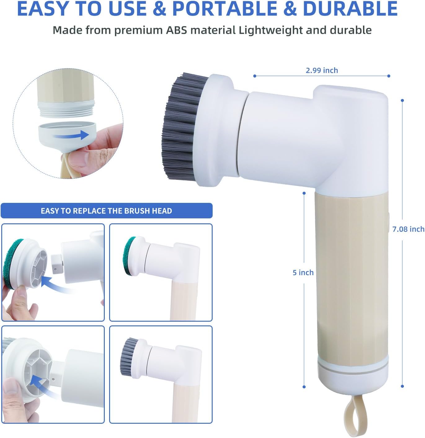 Electric Spin Scrubber, Portable Electric Cleaning Brush with 6 Replaceable Shower Cleaning Brush Heads, Scrub Brush Cleaner for Kitchen, Bathroom,Wall,Glass, Toilet, Window