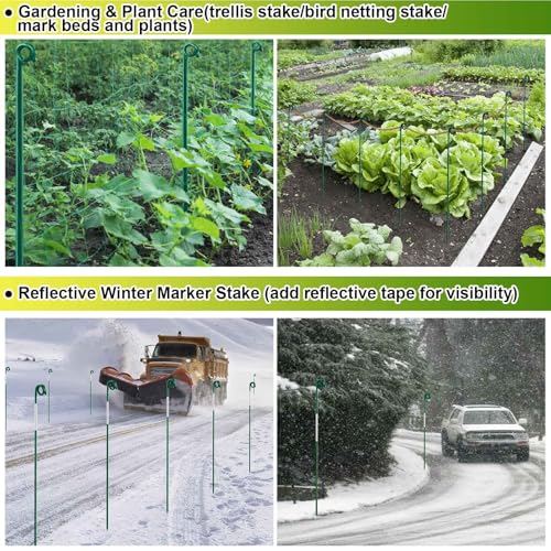 Yoojahow 12 Pcs 42 Inches/3.5 ft Single Rope Poles Steel Stakes with Loop for Creating a Rope Border Around Flower Beds, Fence, Trees, Garden, Walkways, Fountains (Green) by Yoojahow - Image 3