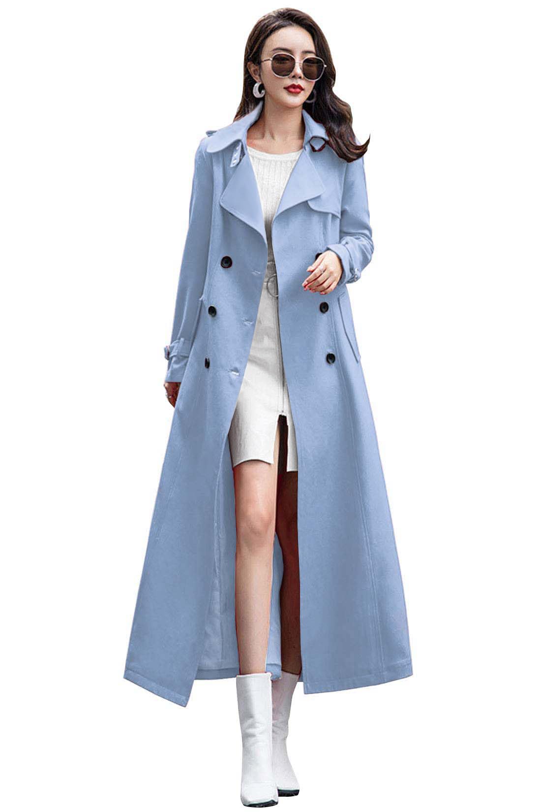 ebossy Women's Double Breasted Duster Trench Coat Slim Full Length Maxi Long Overcoat-picture-43