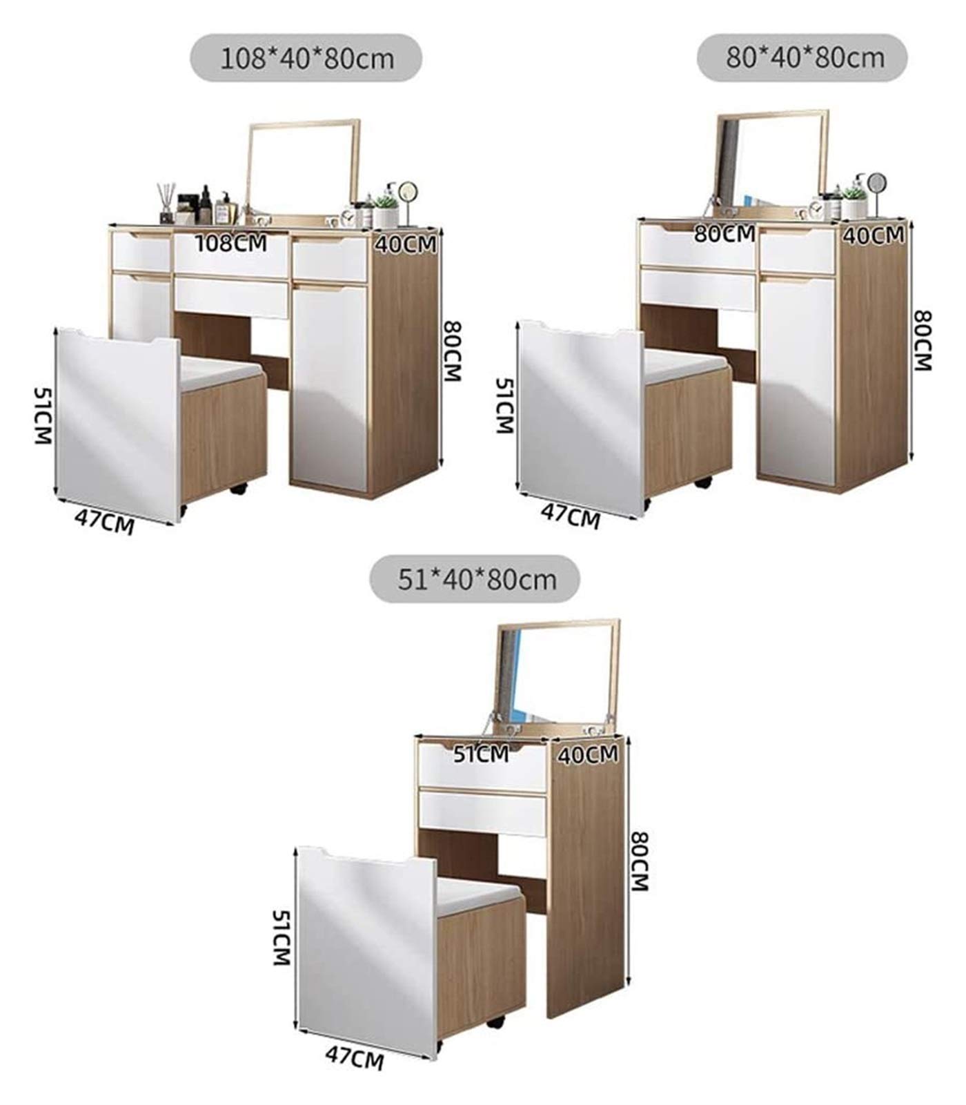 Tavolo da Trucco 2 in 1 con Specchio Ribaltabile E Sgabello Imbottito per La Camera da Letto - Elegante Tavolo da Trucco - Perfetto per L'Arredamento di Casa E La Routine di Bellezza